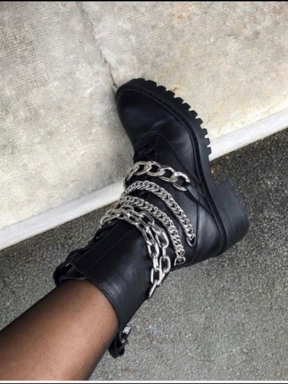Zara Chain Leather Ankle Boots